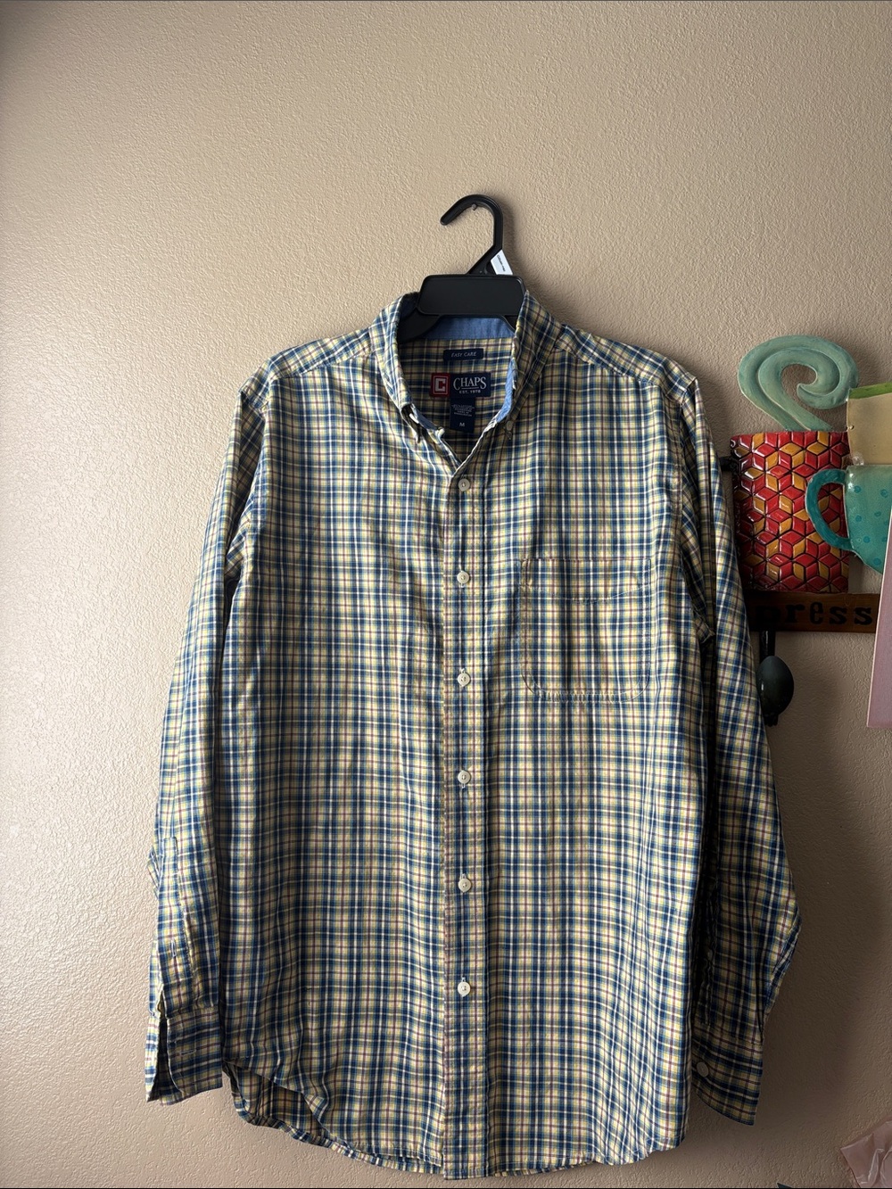 Chaps Men’s Yellow and Blue Plaid Button-Down Shirt